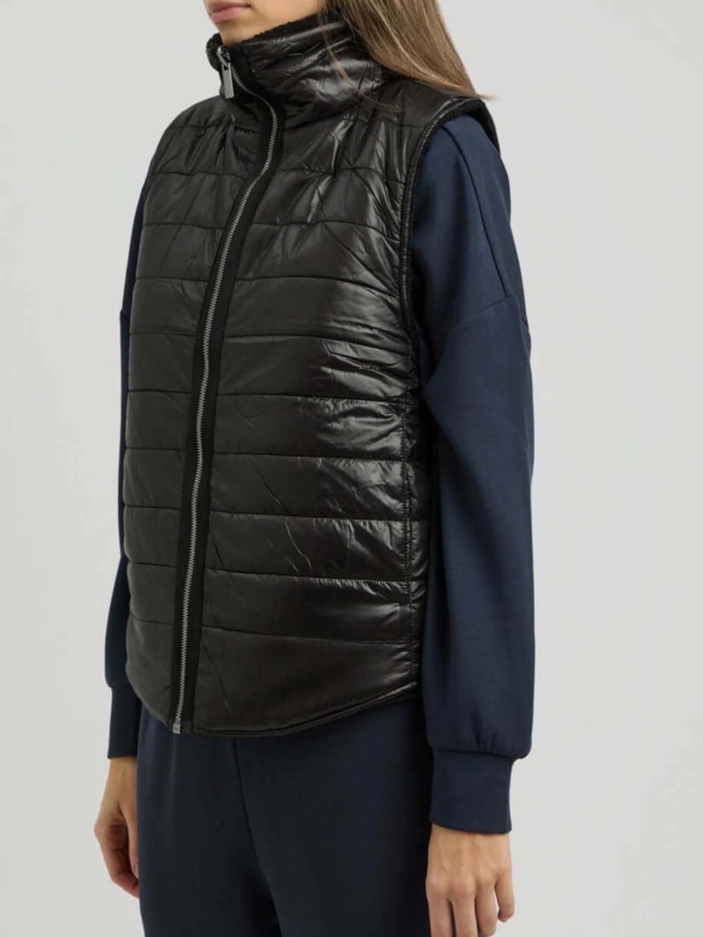Varley Ellis Reversible Quilted Shell and Fleece Gilet Full Zip Vest Black M